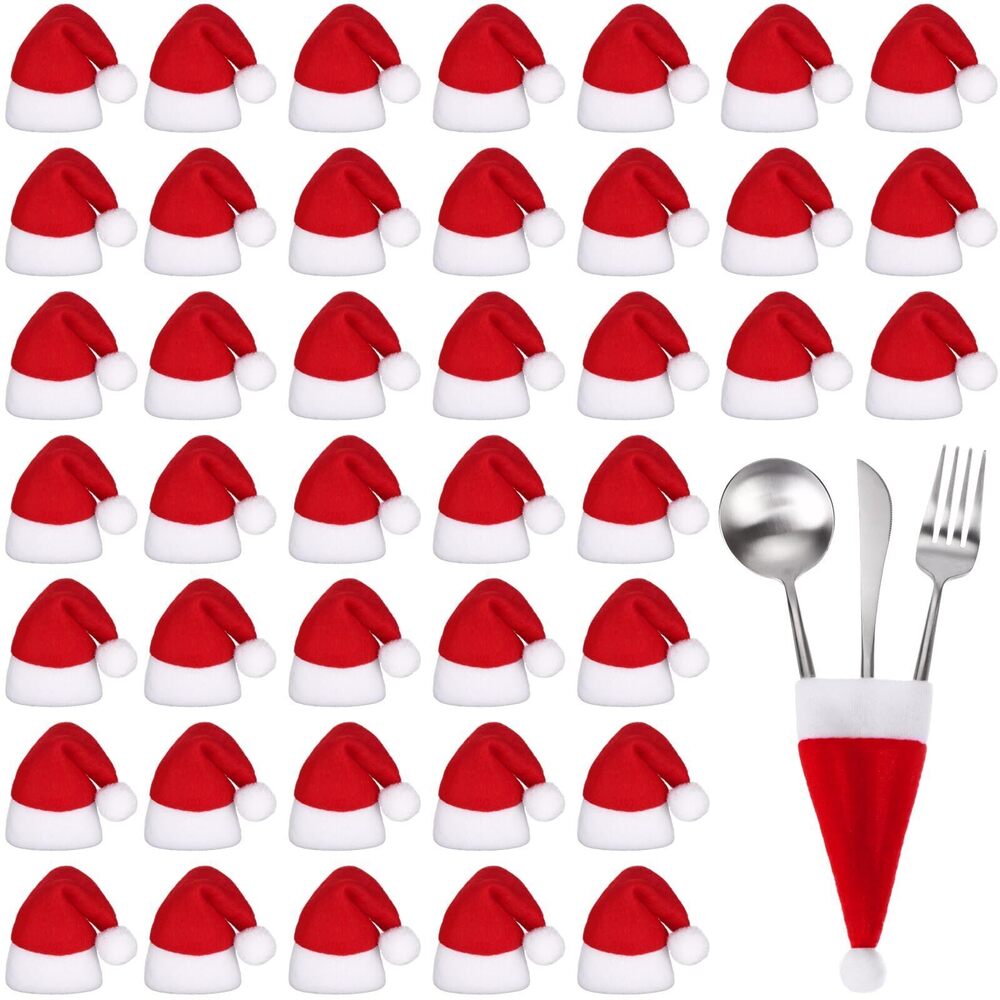 1986 80 Pcs Mini Christmas Santa Hats Red Lollipop Hat Xmas Cup Bottle Hats